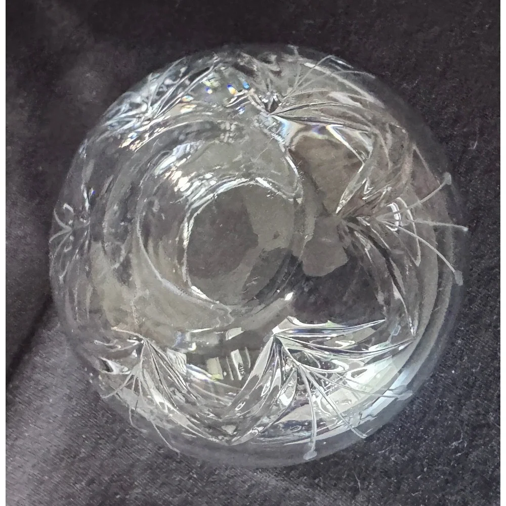 Mikasa Crystal Rose Bowl Etched Floral Glass Vase Slovenia Scalloped Rim 3x4